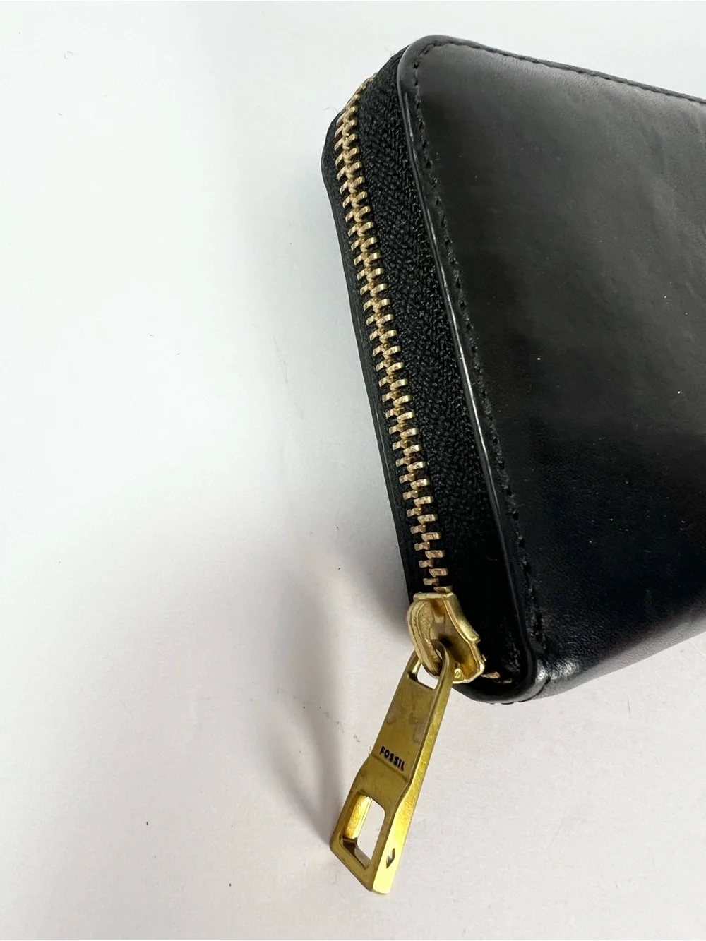 FOSSIL‎ Zip Around Accordion Clutch Wallet Black Vachetta Leather vintage